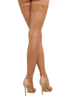 Bas résille chairs autofixants effet coutures et jarretières dentelle - DG0001NUD